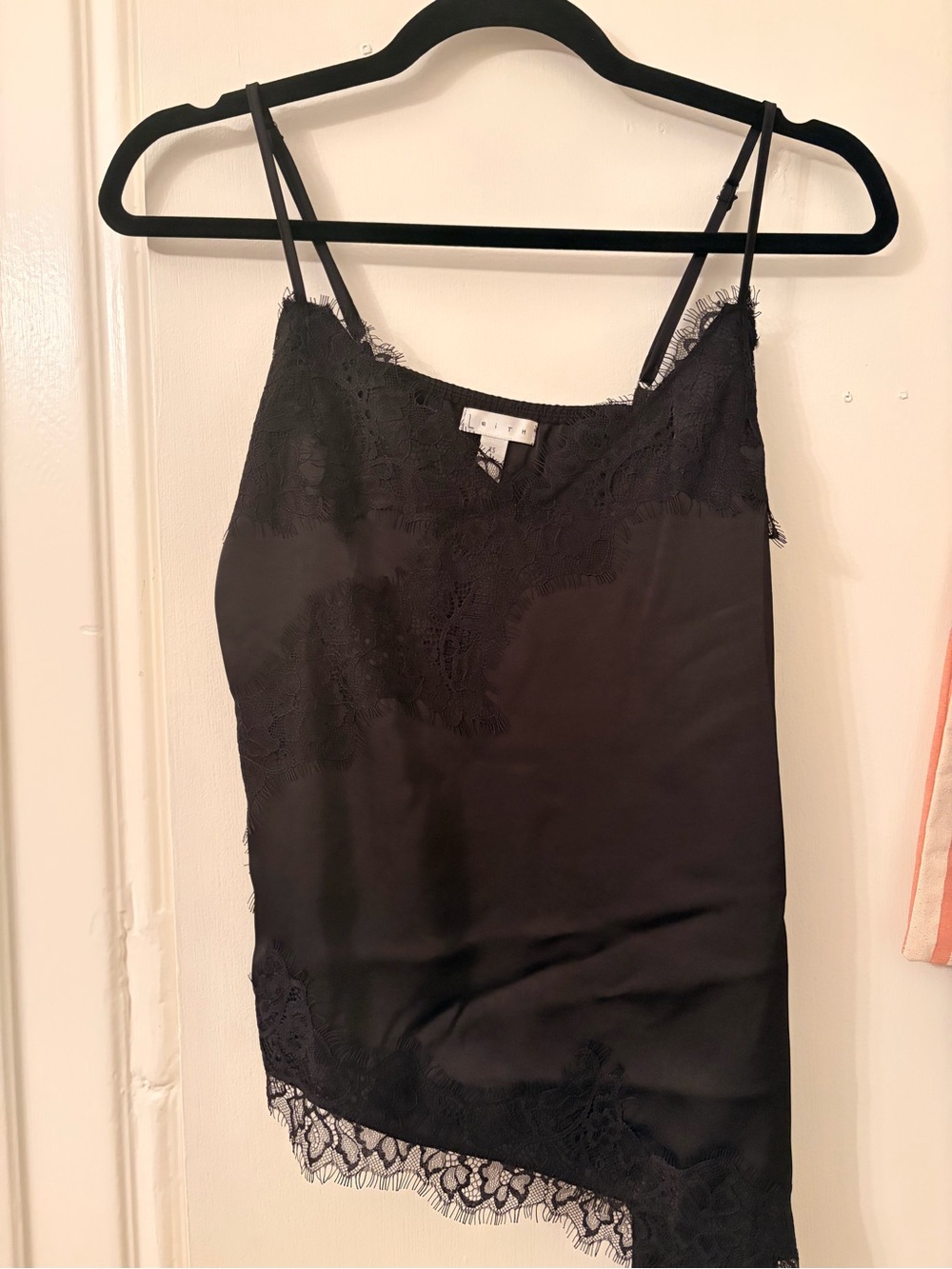 Leith Black Lace Trim Satin Cami Tank Top